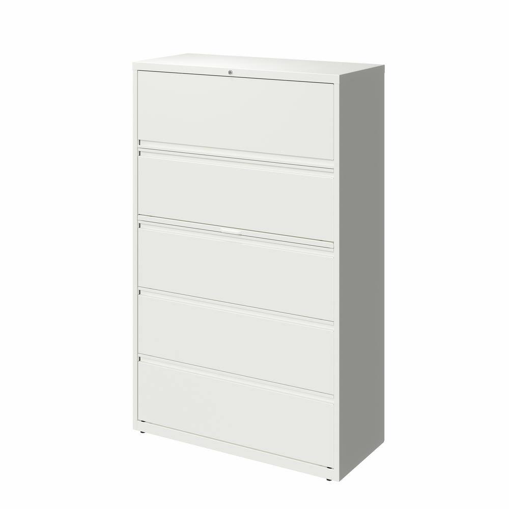 42" White Metal 5-Drawer Lockable Fire Resistant Lateral File Cabinet