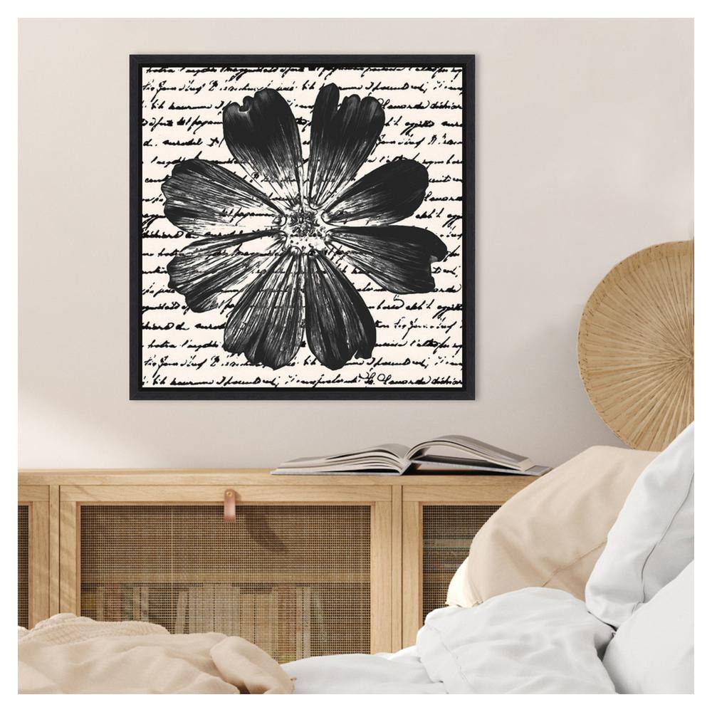 Inky Floral IV Black and White Abstract Canvas Print with Floater Frame
