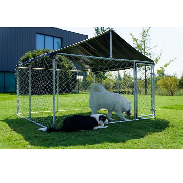 Outdoor Dog Kennel Heavy Duty Dog Run, Anti-Rust Dog Cage With Waterproof UV-Resistant Cover And