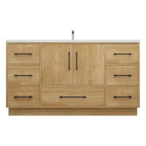 Victoria 59 in. W x 20 in. D x 35 in. H Single Sink Freestanding Bath Vanity in Oak with White Acrylic Top