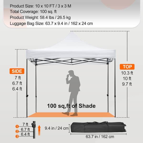 VEVOR 10 ft. x 10 ft. Pop Up Canopy Tent Outdoor Patio