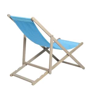 39.00" x 22.50" x 34.00" Reclining Blue Beach Chair Set of 2, Wooden Outdoor Folding Chair (3 Level Height Adjustable)