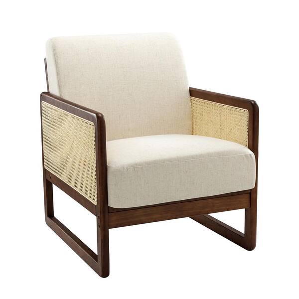 JAYDEN CREATION Deiphobus Ivory Armchair with Rattan Design