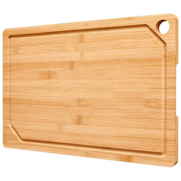 16 in. x 11 in. Natural Bamboo Cutting Board with Deep Juice Grooves, Ideal for Kitchen Chopping and Serving (1-pack)