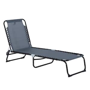 Black 3-Position Reclining Steel Sling Beach Chair Outdoor Chaise Lounge Chair in Grey with Comfort Ergonomic Design