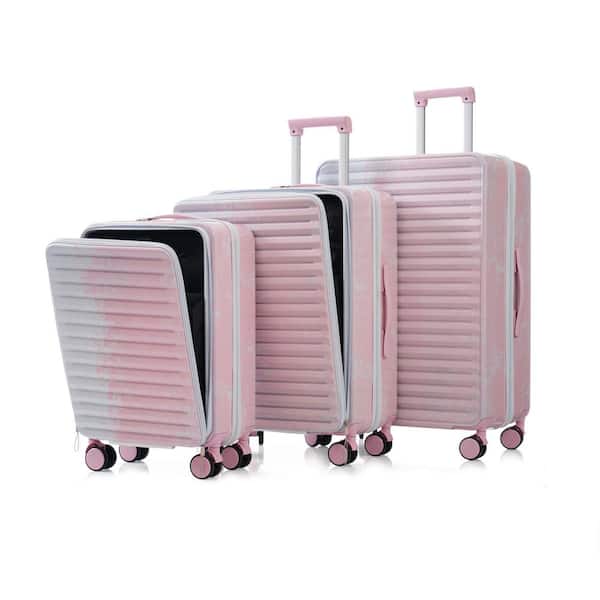 3-Piece Gradient Pink ABS+PC Lightweight Hardside Spinner Luggage Set with Front Pocket and Cup Holder (20/24/28 in. )