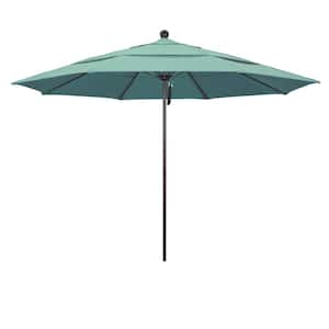 11 ft. Bronze Aluminum Commercial Market Patio Umbrella with Fiberglass Ribs and Pulley Lift in Spectrum Mist Sunbrella