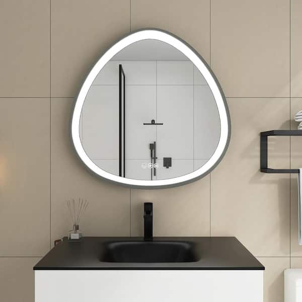 JimsMaison 24 in. W x 24 in. H Irregular Oval Plastics Framed Color Temperature LED Wall Mounted Bathroom Vanity Mirror