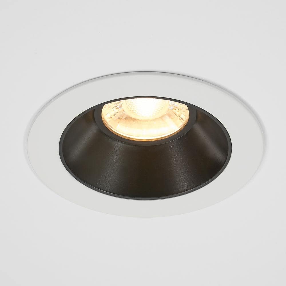 4-Inch Slim Round Recessed Anti-Glare LED Downlight with White Trim and Black Baffle