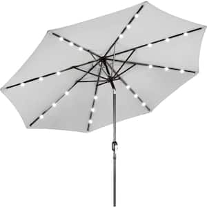 10 ft. Solar Aluminum Polyester LED Lighting Market Patio Umbrella Fog Grey