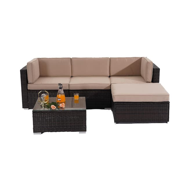 5-Piece Wicker Outdoor Sectional Sofa Set with Sand Cushions KF-SF325M ...