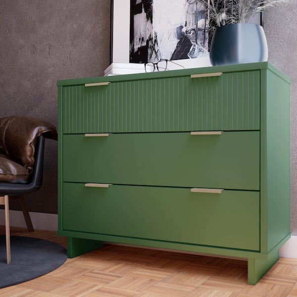 Manhattan Comfort Granville Sage Green 3-Drawer 37.95 in. Wide Standard Dresser
