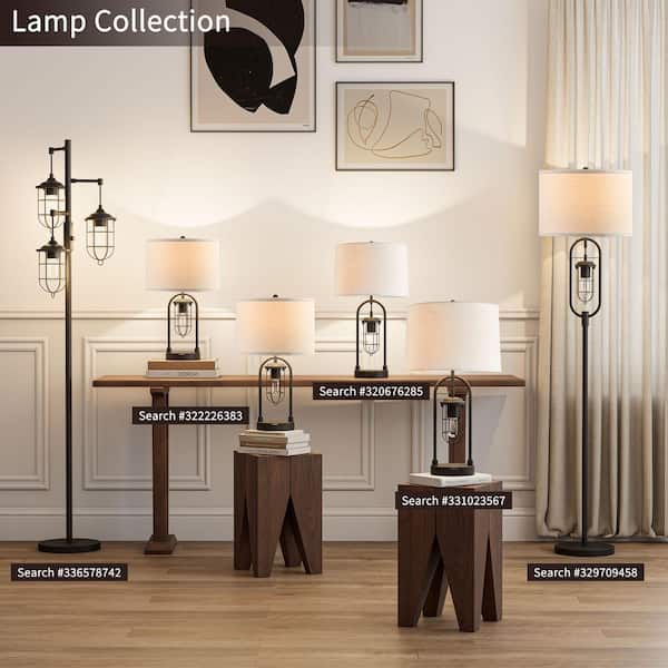 KAWOTI 21 .5 in. Industrial Black Lamp Set with Night Lights and