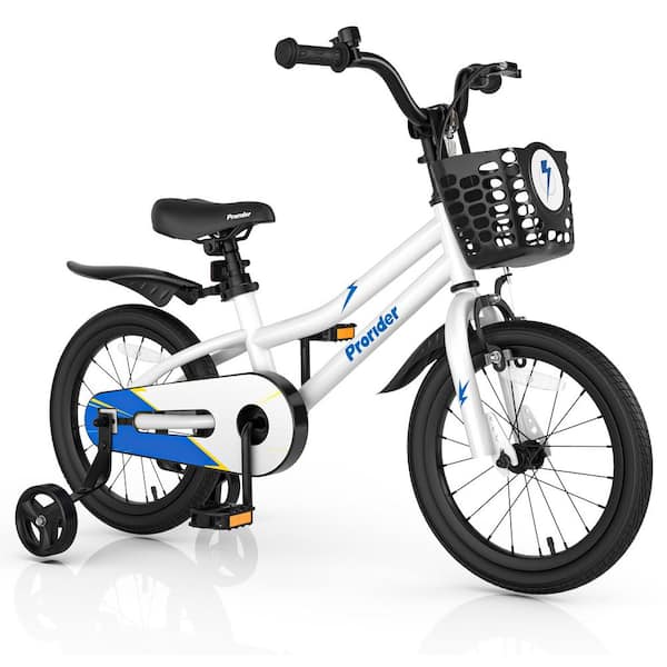 Costway 16 in. Kid's Bicycle with Removable Training Wheels and Basket for 4-Years to 7-Years Old White