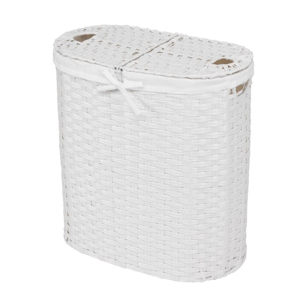 Seville Classics White 24 in. x 22.7 in. x 13 in. Plastic Modern Handwoven Round Laundry Room Hamper