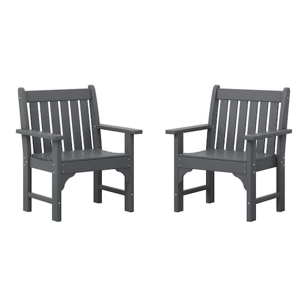 Laguna Outdoor Patio HDPE All Weather Fade Resistant Casual Garden Armchairs in Gray, Set of 2 Lounge Chairs