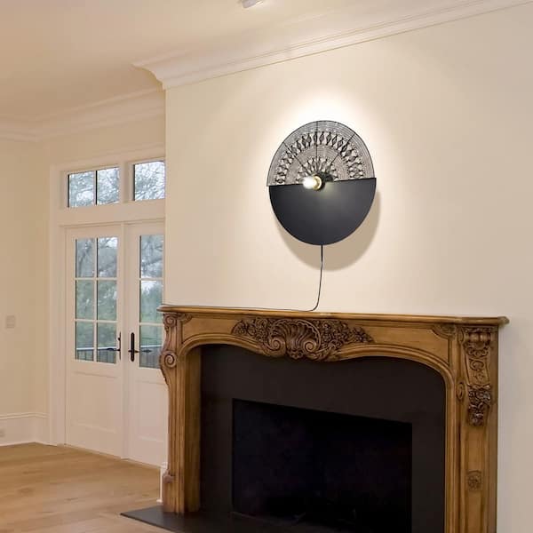 Knox 24 in. 1-Light Painted Black Cylinder Wall Sconce with Black Metal Round Shade