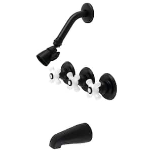 Victorian 3-Handle 1-Spray Tub and Shower Faucet in Matte Black (Valve Included)