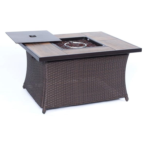 Hanover 9 8 In Wicker Fire Pit Table, Table Top Fire Pit Home Depot