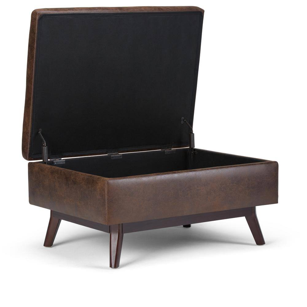 Owen Distressed Chestnut Brown Faux Leather Storage Ottoman