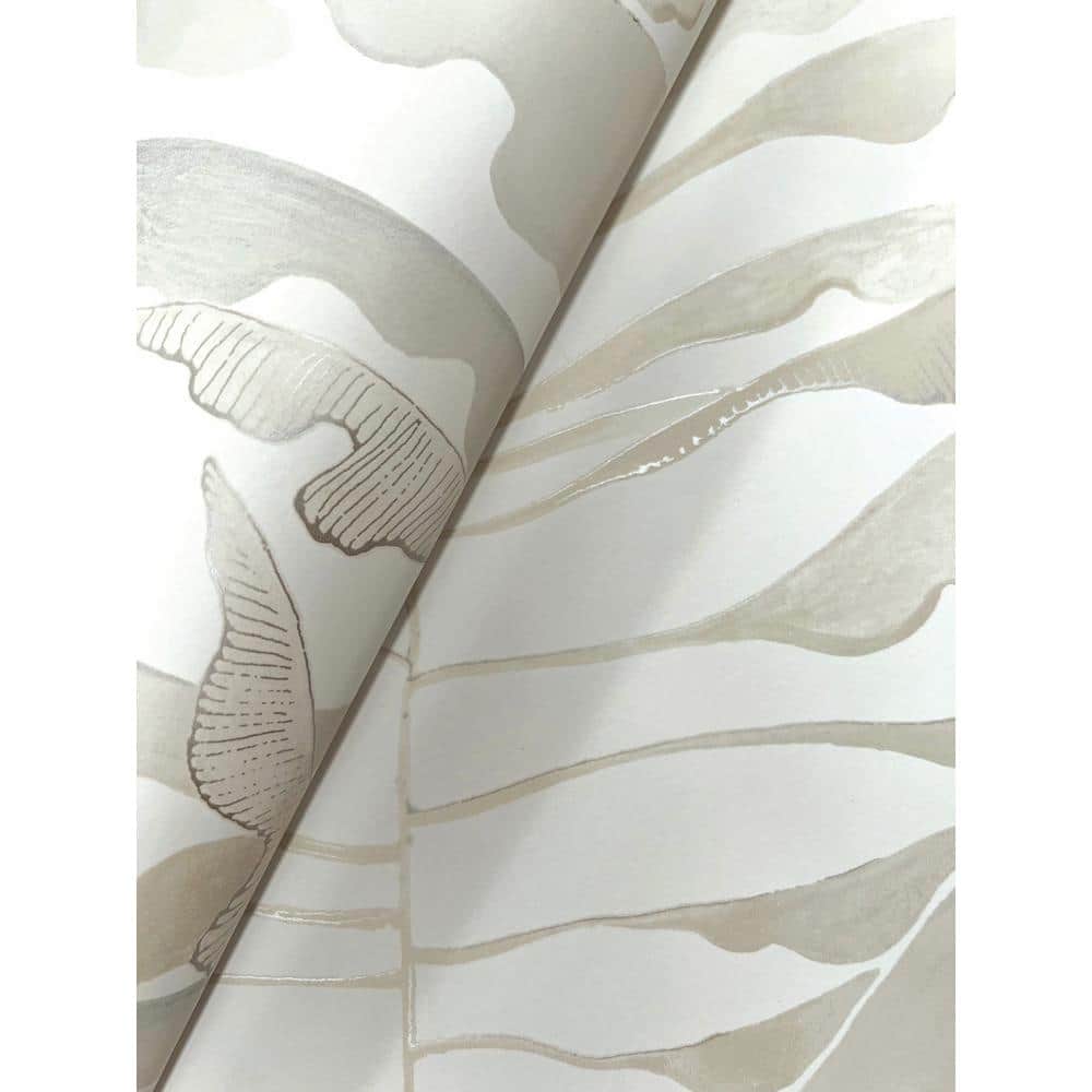 Neutral Leaf Column Wallpaper Roll with Silver Highlights