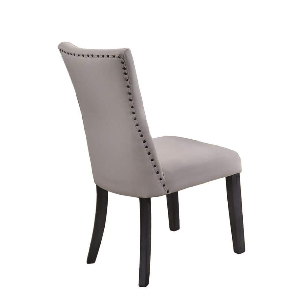 Light Gray Linen Tufted Parsons Side Chair with Dark Wood Legs