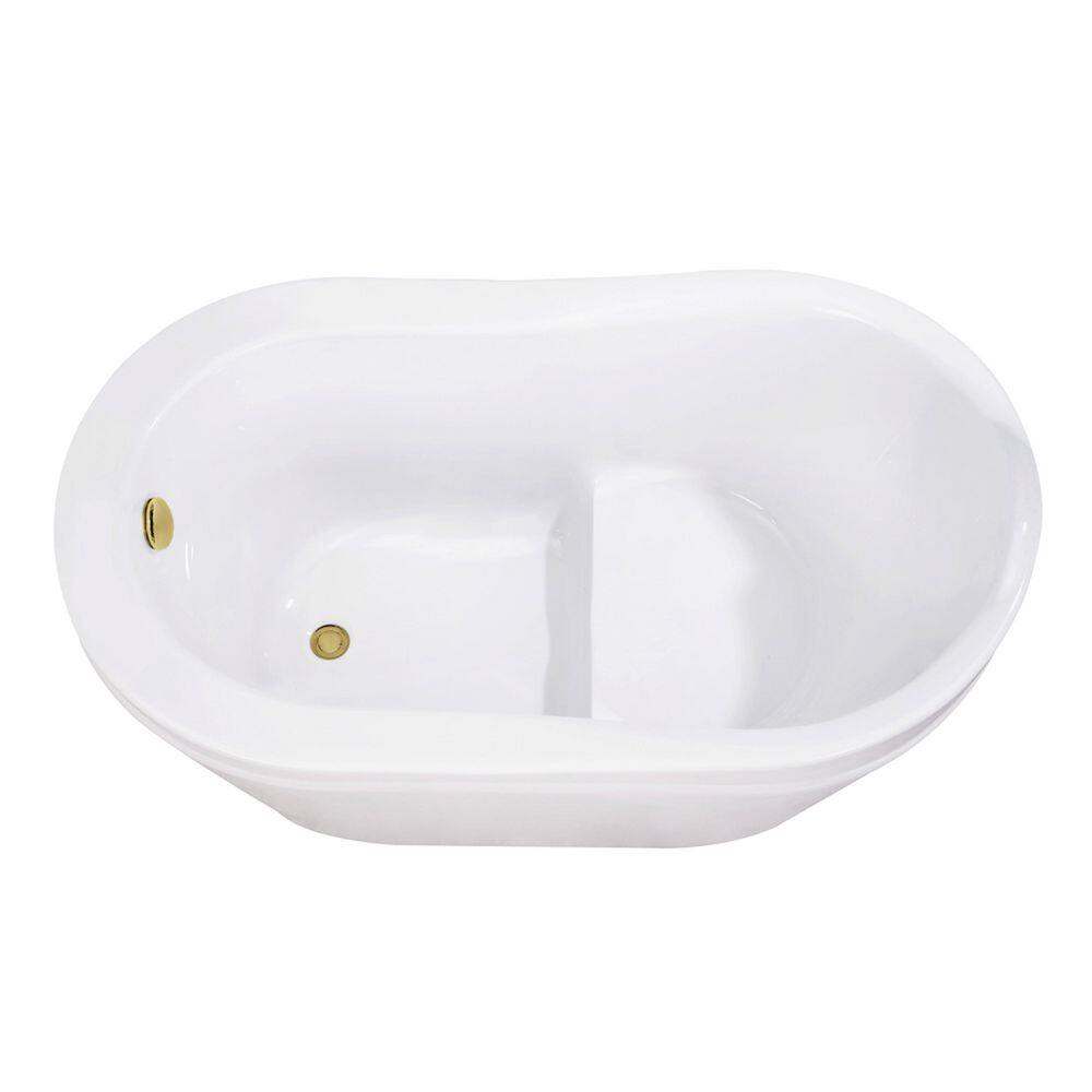 Aqua Eden 52 in. x 29.9 in. Acrylic Flatbottom Soaking Freestanding Bathtub in Glossy White/Polished Brass with Drain price history on PriceWatchPro