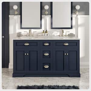 Epic 60 in. W x 22 in. D x 34 in. H Double Bathroom Vanity in Charcoal Gray with White Quartz Top with White Sinks