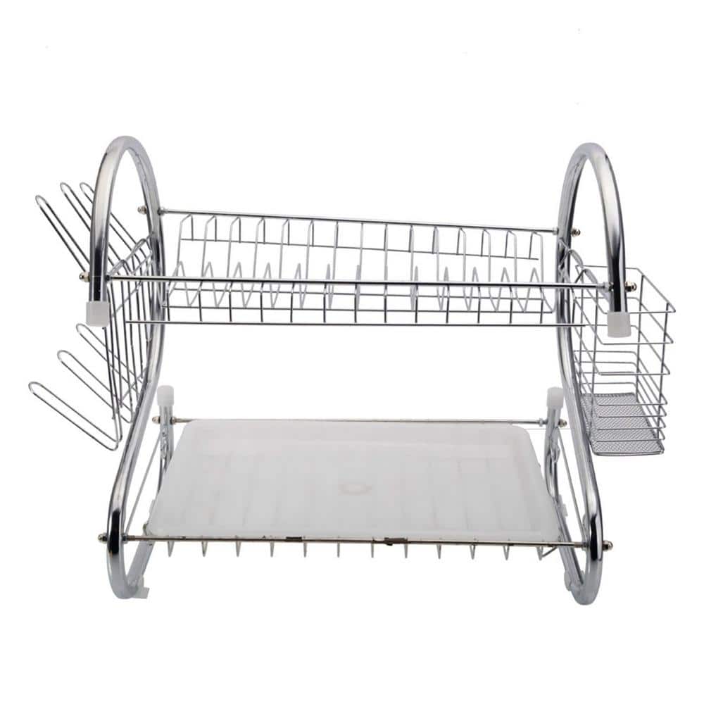 2-Tier Stainless Steel Standing Drying Dish Rack with S Shape Design, Kitch
