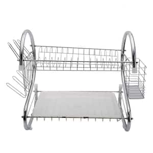 2-Tier Stainless Steel Standing Drying Dish Rack with S Shape Design, Kitchen Cutlery Holder Shelf