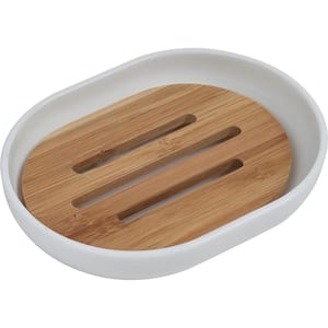 Bath Soap Dish Cup Padang White Bamboo Tray