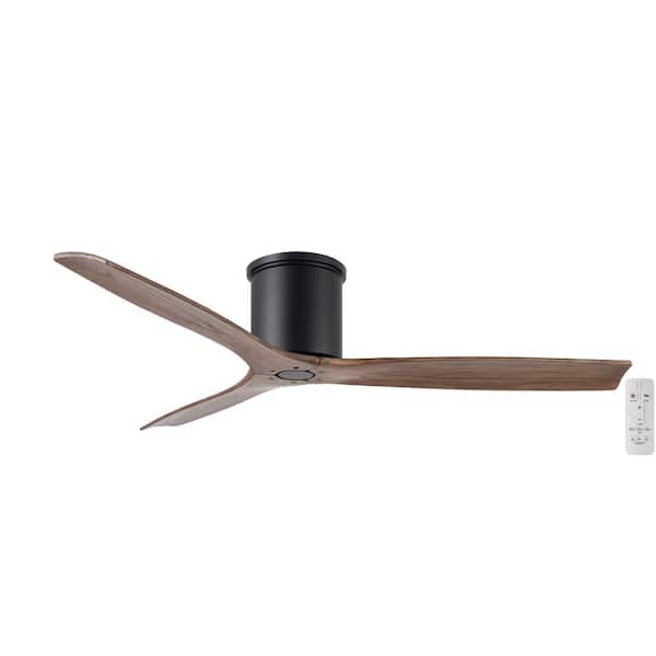 Hampton Bay Sofia Hugger 52 in. Indoor/Covered Outdoor Matte Black DC Motor Ceiling Fan with Solid Wood Blades and Remote Included