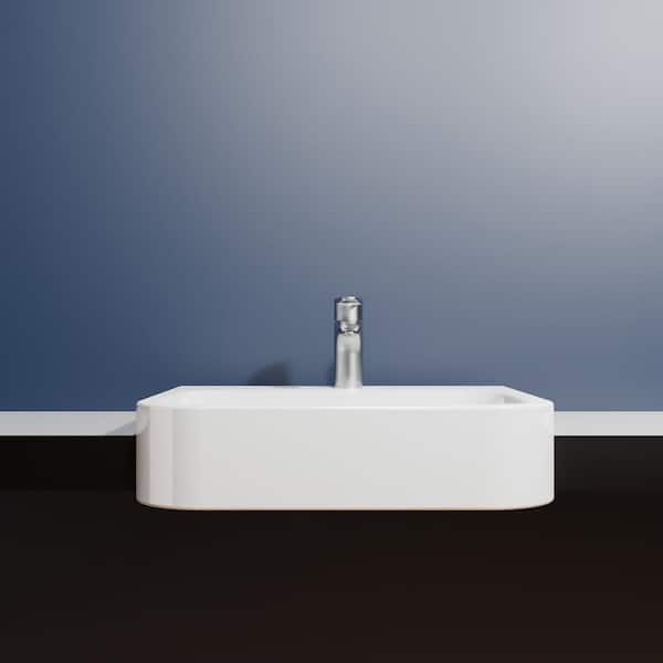 WS Bath Collections Fly 3057 21.9" Semi-Recessed Bathroom Sink in Glossy White Ceramic