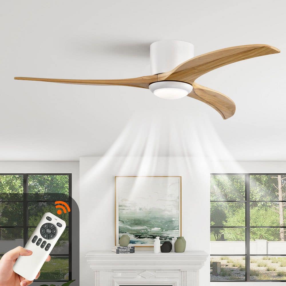 52 in. Standard White Flush Mount Ceiling Fan, Solid Wood Blades with Light, 6 Speed Noiseless Reversible Motor, Remote price history on PriceWatchPro