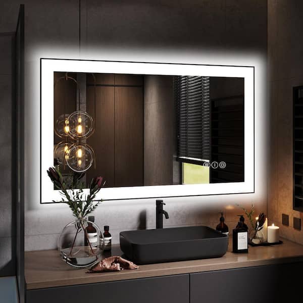 40 in. W x 24 in. H Rectangular Framed Premium Aluminum LED Wall Mounted Bathroom Vanity Mirror in Color Black