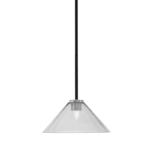 Unbranded Elonia 100-Watt 1 Light Matte Black & Graphite Stem Mini Pendant Light with 12 in. Smoke Bubble Glass Shade