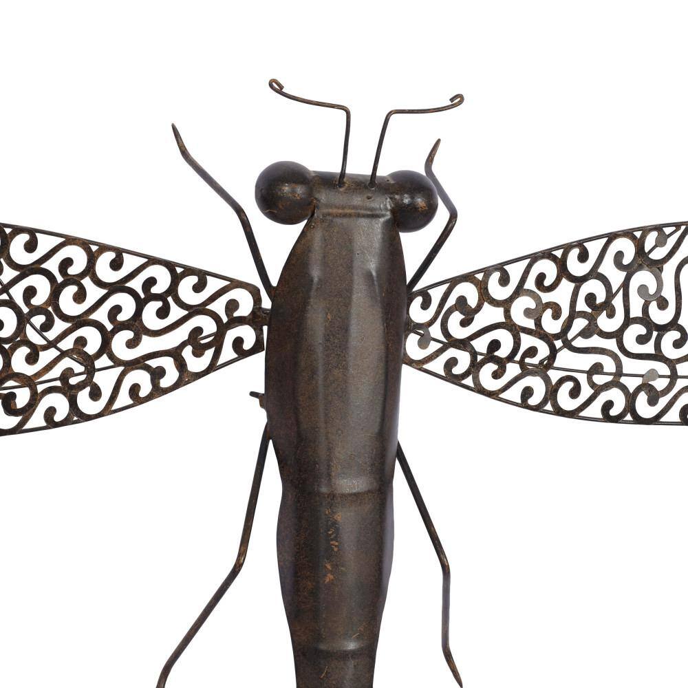 Brown Metal Dragonfly Wall Sculpture with Filigree Wings