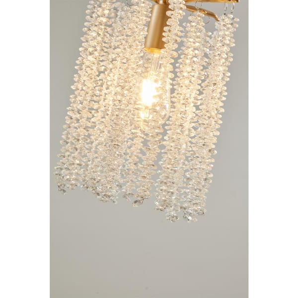 1-Light Crystal Gold Pendant Lights with Waterfall Bead Design, Chandelier with No Bulbs Included (3-Pack)