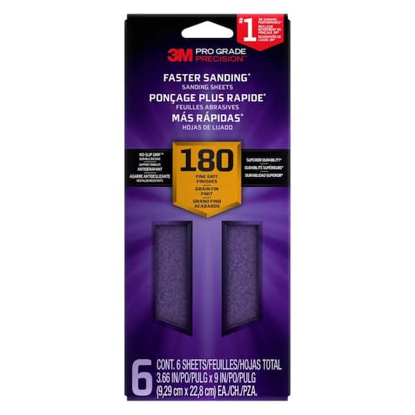 3M Pro Grade Precision 3.7 in. x 11 in. Fine 180-Grit Sheet Sandpaper (6-Pack)