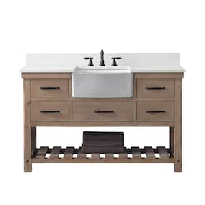Wesley 54 in. W x 22 in. D Bath Vanity in Weathered Natural with Engineered Stone Top in Ariston White with White Sink