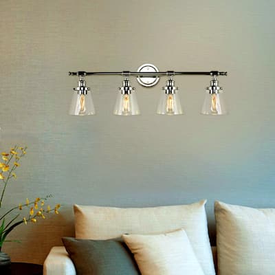 4-Light White Color Chrome Vanity Light with Shade