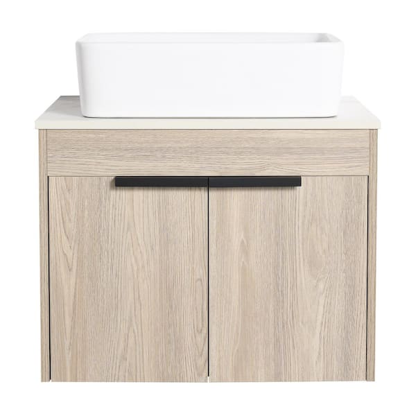 Xspracer Victoria 24 in. W x 19 in. D x 24 in. H Floating Single Sink Bath Vanity in Wood with White Stone Top and Cabinet