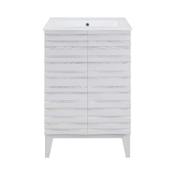 Swiss Madison Cascade 24 in. White Oak Bathroom Vanity in White with 3-Hole Ceramic Sink Top
