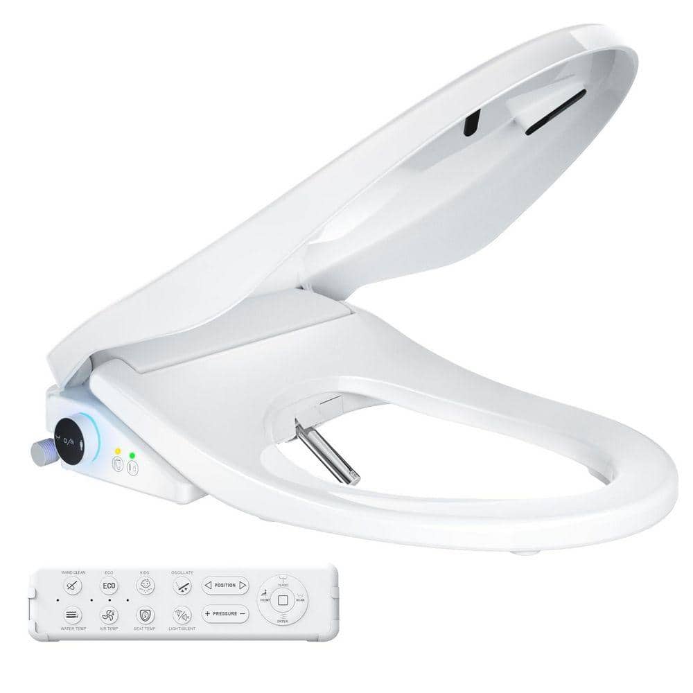 Modern Electric Bidet Seat for Oval Toilets with Wireless Remote, Night Light and Adjustable Temp in White