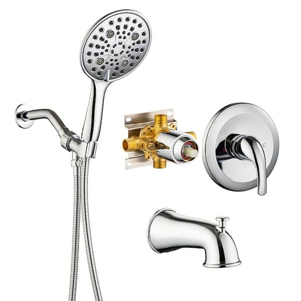 RAINLEX Single-Handle 6-Spray Round High Pressure Shower Faucet with 6 in. Shower Head in Polished Chrome (Valve Included)