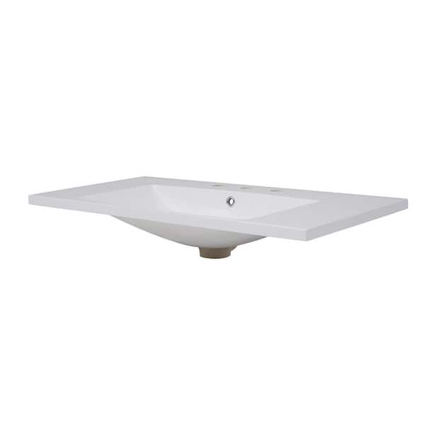 Satico 36.0 in. Drop-In Rectangular Vanity Top Bathroom Sink in White Resin with 3-Faucet Holes