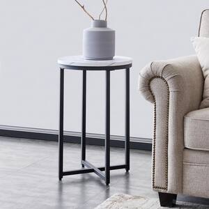 17.32 in. W Black Mental Frame Modern Round Side Table With Faux Marble Color Top
