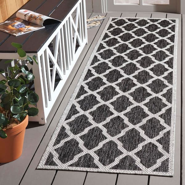 Beach House Charcoal/Gray 2 ft. x 10 ft. Oversized Trellis Indoor/Outdoor Runner Rug