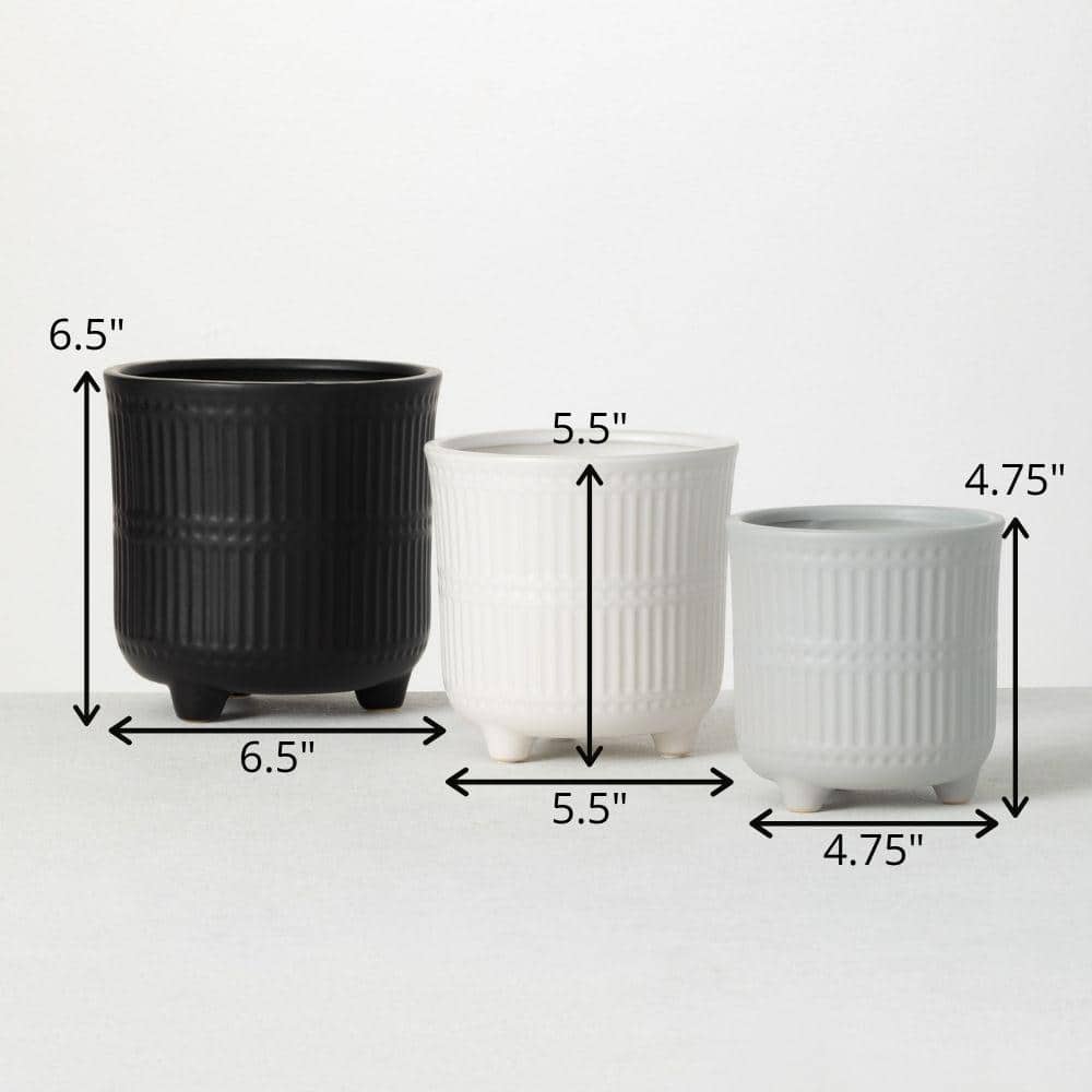 Trio of Textured Ceramic Planters in Multicolor - Indoor/Outdoor Use