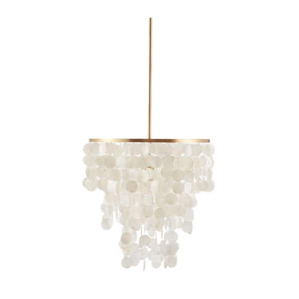 1-Light Gold Finish Urban Habitat Isla Layered Capiz Round Chandelier with Adjustable Height, No Bulbs Included